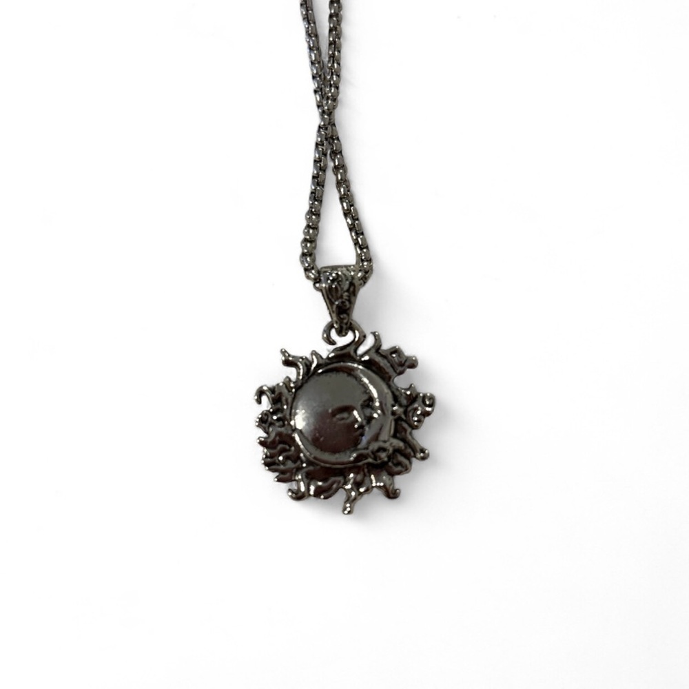 Sun & Moon Pendant Necklace Celestial Yin Yang Design Silver Finish 1.5”